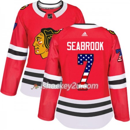 Dame NHL Chicago Blackhawks Trøje Brent Seabrook 7 Adidas 2017-2018 Rød USA Flag Fashion Authentic